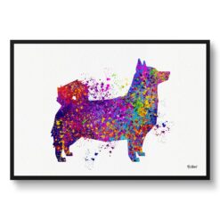 Swedish Vallhund Watercolour Splash Print - Dog Inspired Framed & Unframed Wall Art