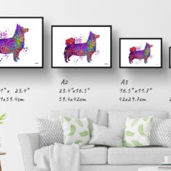 Swedish Vallhund Watercolour Splash Print - Dog Inspired Framed & Unframed Wall Art 11 watercolour splash dogs swedish vallhund print landscape framed art print size comparison