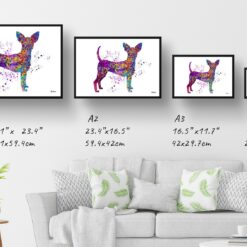 Toy Fox Terrier Watercolour Splash Print - Dog Inspired Framed & Unframed Wall Art 11 watercolour splash dogs toy fox terrier print landscape framed art print size comparison