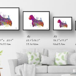 Westie Watercolour Splash Print - Dog Inspired Framed & Unframed Wall Art 12 watercolour splash dogs westie print landscape framed art print size comparison