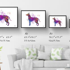 watercolour splash dogs xoloitzcuintli print landscape framed art print size comparison