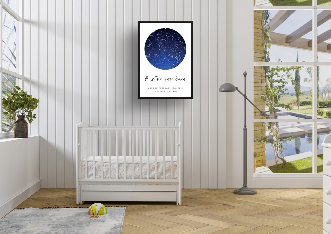 white background sky inside a star was born print kids room