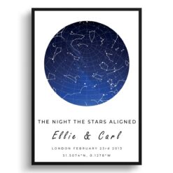 White Background Space Custom Star Map - Personalized Constellation Map Print Framed & Unframed Wall Art