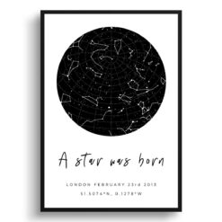 Classic White Background Custom Star Map - Personalized Constellation Map Print Framed & Unframed Wall Art 40 white background solid colour a star was born print front view white