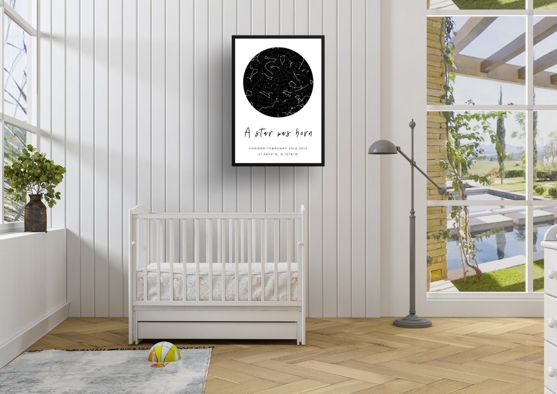Classic White Background Custom Star Map - Personalized Constellation Map Print Framed & Unframed Wall Art 55 white background solid colour a star was born print kids room