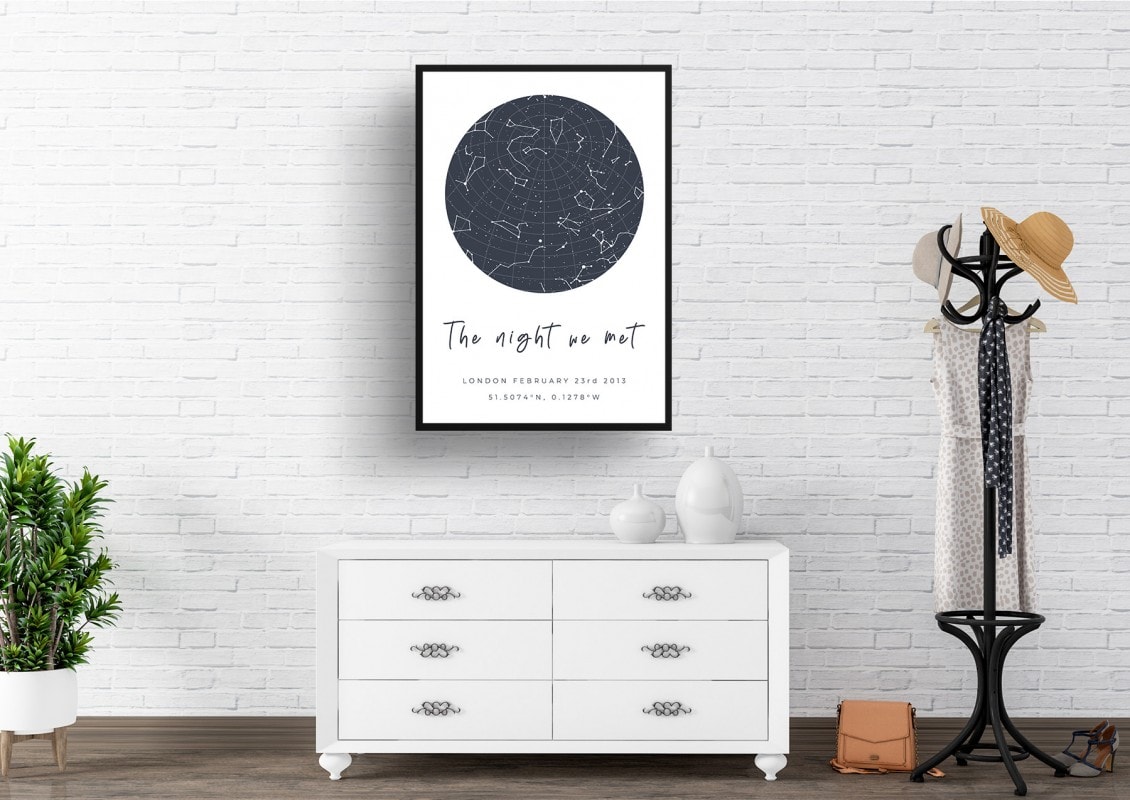 Classic White Background Custom Star Map - Personalized Constellation Map Print Framed & Unframed Wall Art 53 white background solid colour graphite handwritten print hall