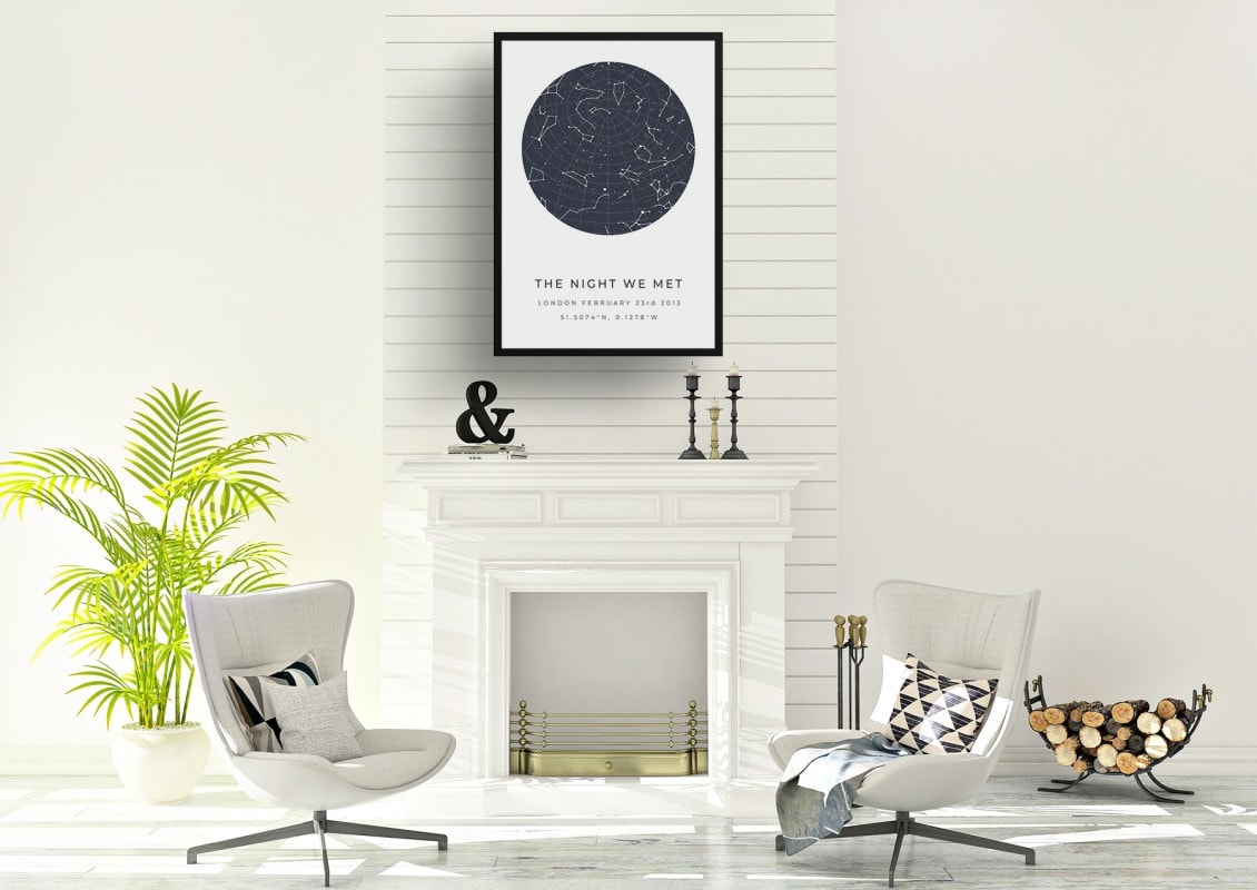 Classic White Background Custom Star Map - Personalized Constellation Map Print Framed & Unframed Wall Art 54 white background solid colour graphite print office