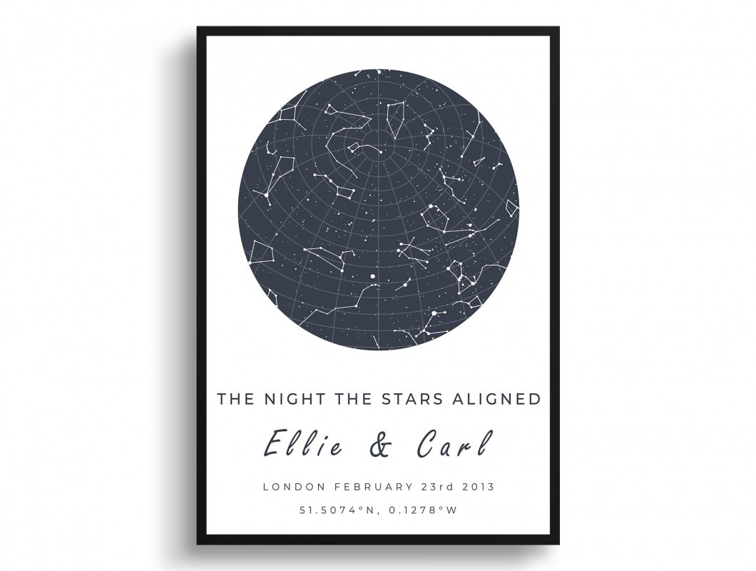 Classic White Background Custom Star Map - Personalized Constellation Map Print Framed & Unframed Wall Art 50 white background solid colour two lines graphite print front view white