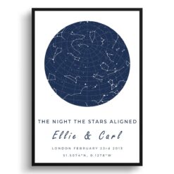 Classic White Background Custom Star Map - Personalized Constellation Map Print Framed & Unframed Wall Art 32 white background solid colour two lines navy print front view white