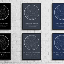 Classic Custom Star Map - Personalized Constellation Map Print Framed & Unframed Wall Art 18 white text solid colour example