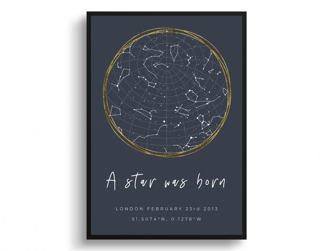 white text solid colour hand drawn a star was born print front view white