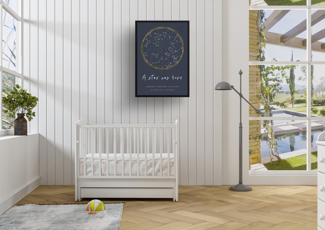 white text solid colour hand drawn a star was born print kids room