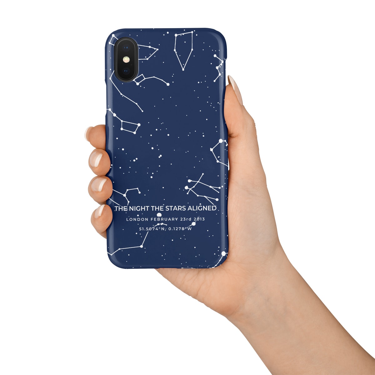 Custom White On Navy Star Map Phone Case - Personalized Constellation Map 5 Custom White On Navy Star Map Phone Case - Personalized Constellation Map - Image 3