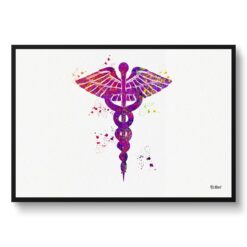 Caduceus Watercolour Print Medical Doctor Office Clinic Wall Art