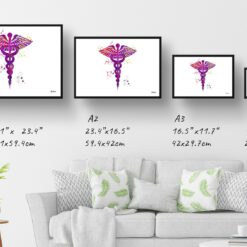 paint splash medical caduceus landscape framed art print size comparison