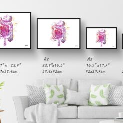 Digestive System Watercolour Print Medical Doctor Office Clinic Wall Art 13 paint splash medical digestive system landscape framed art print size comparison
