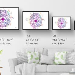 Digital Brain AI Watercolour Print Human Neurology Medical Doctor Office Clinic Wall Art 13 paint splash medical digital brain landscape framed art print size comparison