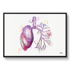 Lungs Anatomy Watercolour Print Pulmonologist Medical Doctor Office Clinic Wall Art