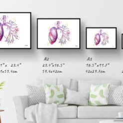 Lungs Anatomy Watercolour Print Pulmonologist Medical Doctor Office Clinic Wall Art 13 paint splash medical lungs landscape framed art print size comparison