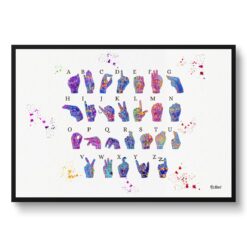 Sign Language Watercolour Print ASL Hand Signing Alphabet Medical Wall Art