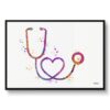 Stethoscope Watercolour Print Medical Tools Nurse & Doctor Office Clinic Wall Art 1 paint splash medical stethoscope framed art print front view white