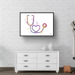 Stethoscope Watercolour Print Medical Tools Nurse & Doctor Office Clinic Wall Art 9 paint splash medical stethoscope landscape framed art print 40x28 hall