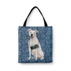 American Staffordshire terrier Dog Denim Style Tote Bag 47 denim dogs tote american staffordshire terrier daisy denim front view white