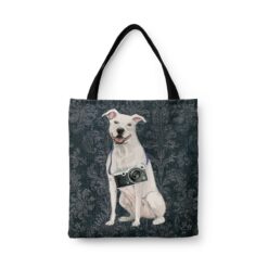 American Staffordshire terrier Dog Denim Style Tote Bag 43 denim dogs tote american staffordshire terrier dark damask denim front view white