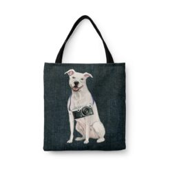 American Staffordshire terrier Dog Denim Style Tote Bag 46 denim dogs tote american staffordshire terrier dark denim front view white