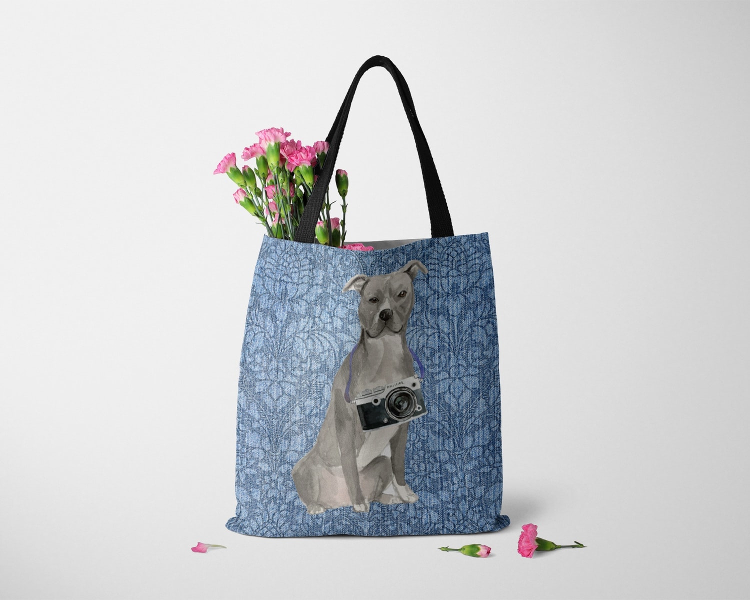 American Staffordshire terrier grey Dog Denim Style Tote Bag 23 American Staffordshire terrier grey Dog Denim Style Tote Bag - Image 21