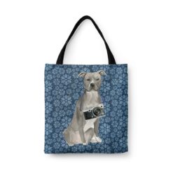 American Staffordshire terrier grey Dog Denim Style Tote Bag 47 denim dogs tote american staffordshire terrier grey daisy denim front view white