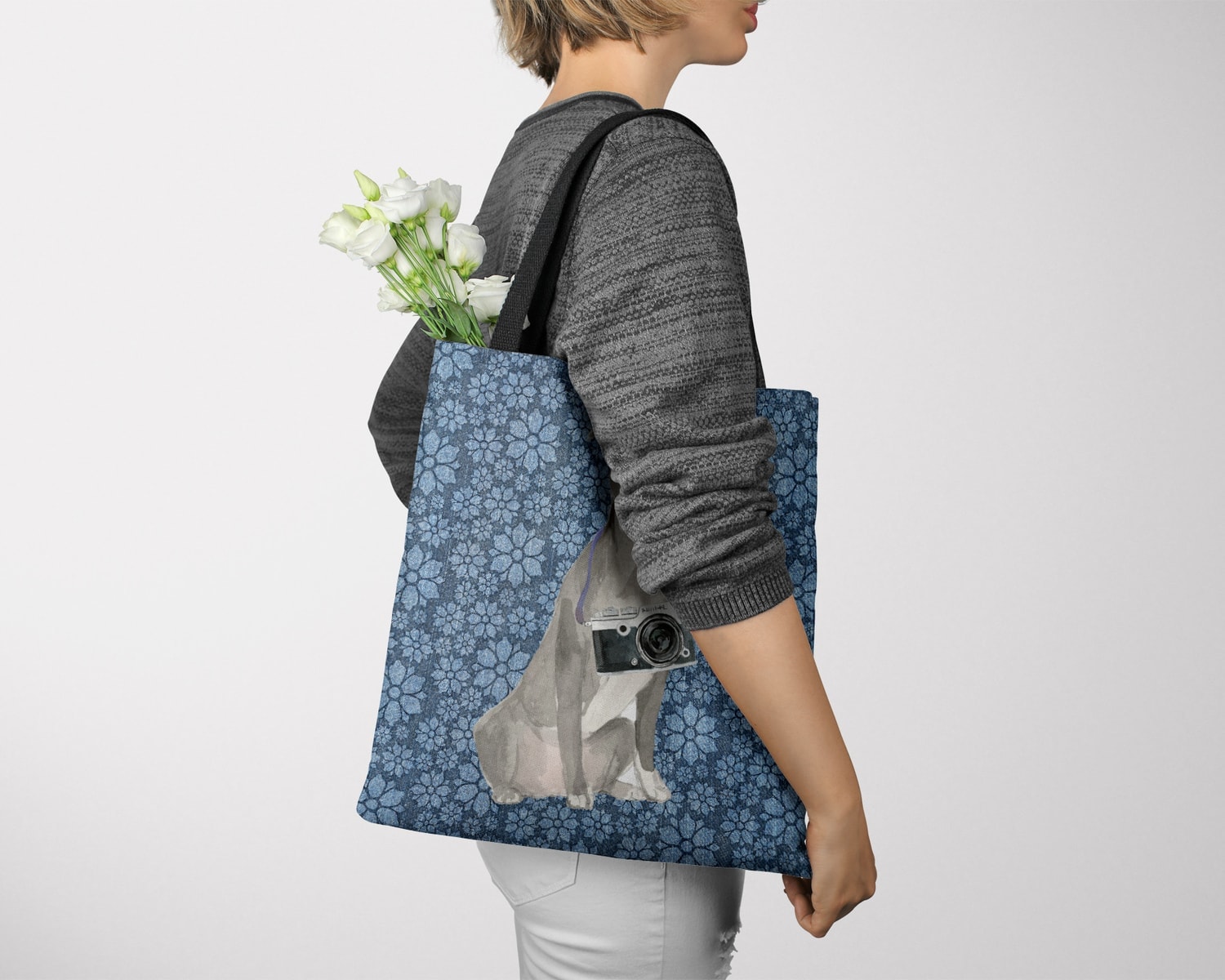 American Staffordshire terrier grey Dog Denim Style Tote Bag 24 American Staffordshire terrier grey Dog Denim Style Tote Bag - Image 22