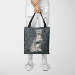 American Staffordshire terrier grey Dog Denim Style Tote Bag 50 denim dogs tote american staffordshire terrier grey dark damask denim tote woman trowsers front view