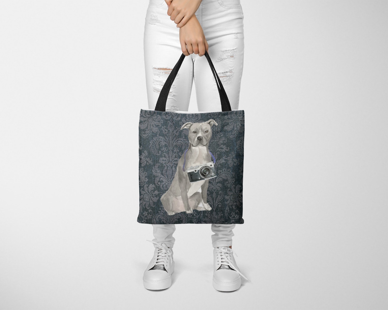American Staffordshire terrier grey Dog Denim Style Tote Bag 25 American Staffordshire terrier grey Dog Denim Style Tote Bag - Image 23