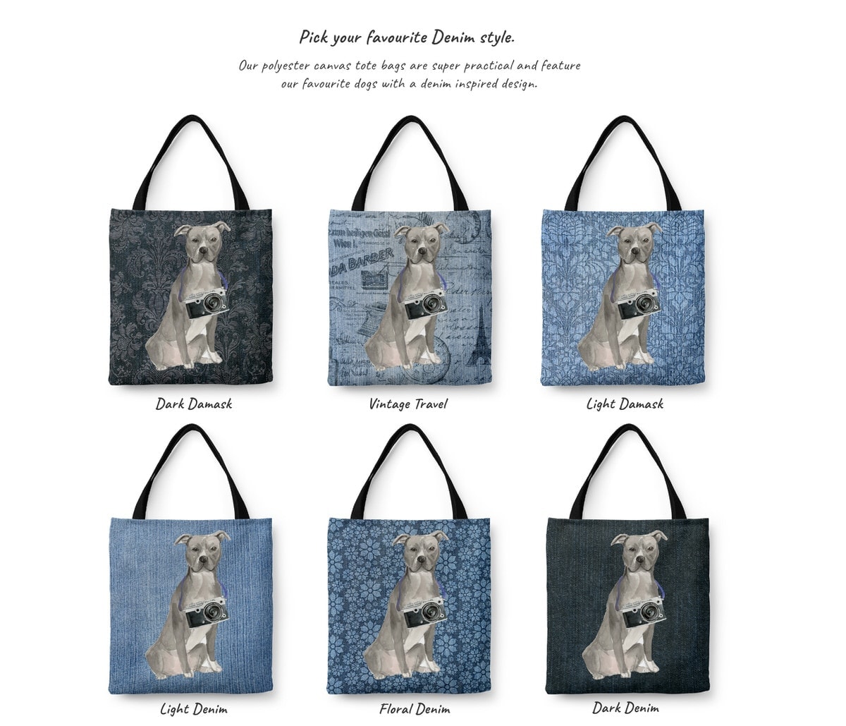 American Staffordshire terrier grey Dog Denim Style Tote Bag 17 American Staffordshire terrier grey Dog Denim Style Tote Bag - Image 15