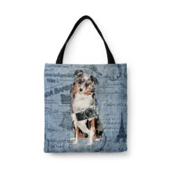 Australian Shepherd Dog Denim Style Tote Bag 41 denim dogs tote australian shepherd faded ephemera denim front view white