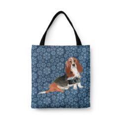 denim dogs tote basset hound daisy denim front view white