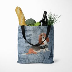 denim dogs tote basset hound faded ephemera denim tote standing food