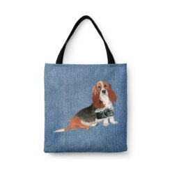 denim dogs tote basset hound gently faded denim front view white