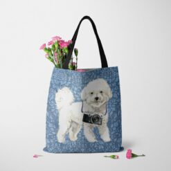 Bichon Frise Dog Denim Style Tote Bag 48 denim dogs tote bichon frise bleached damask denim tote standing carnations