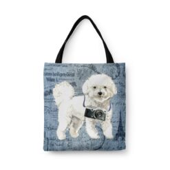 Bichon Frise Dog Denim Style Tote Bag 41 denim dogs tote bichon frise faded ephemera denim front view white