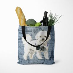 Bichon Frise Dog Denim Style Tote Bag 52 denim dogs tote bichon frise faded ephemera denim tote standing food