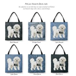 Bichon Frise Dog Denim Style Tote Bag 42 denim dogs tote bichon frise variations