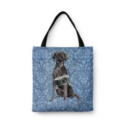 Black Lab Dog Denim Style Tote Bag 44 denim dogs tote black lab bleached damask denim front view white