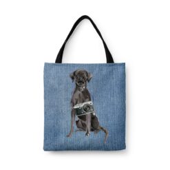 Black Lab Dog Denim Style Tote Bag 45 denim dogs tote black lab gently faded denim front view white