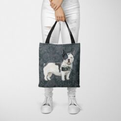 Black&white French bulldog Dog Denim Style Tote Bag 50 denim dogs tote blackwhite french bulldog dark damask denim tote woman trowsers front view