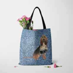 BloodHound Dog Denim Style Tote Bag 48 denim dogs tote bloodhound bleached damask denim tote standing carnations