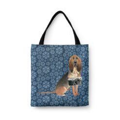 BloodHound Dog Denim Style Tote Bag 47 denim dogs tote bloodhound daisy denim front view white