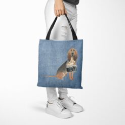 BloodHound Dog Denim Style Tote Bag 53 denim dogs tote bloodhound gently faded denim tote woman trowsers walking view
