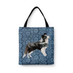Border Collie Dog Denim Style Tote Bag 47 denim dogs tote border collie daisy denim front view white